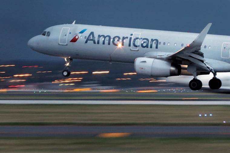 An American Airlines plane, about to land, at Philadelphia International Airport (PHL) on Aug. 4, 2022.