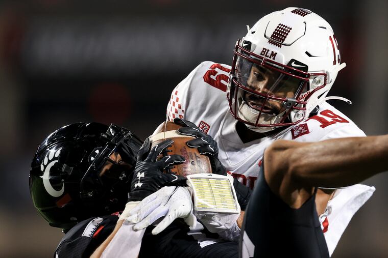 Former Temple cornerback Cameron Ruiz (right) took part in the Owls' annual Pro Day. Ruiz returned to the event after suffering a season-ending pelvic injury in 2021.