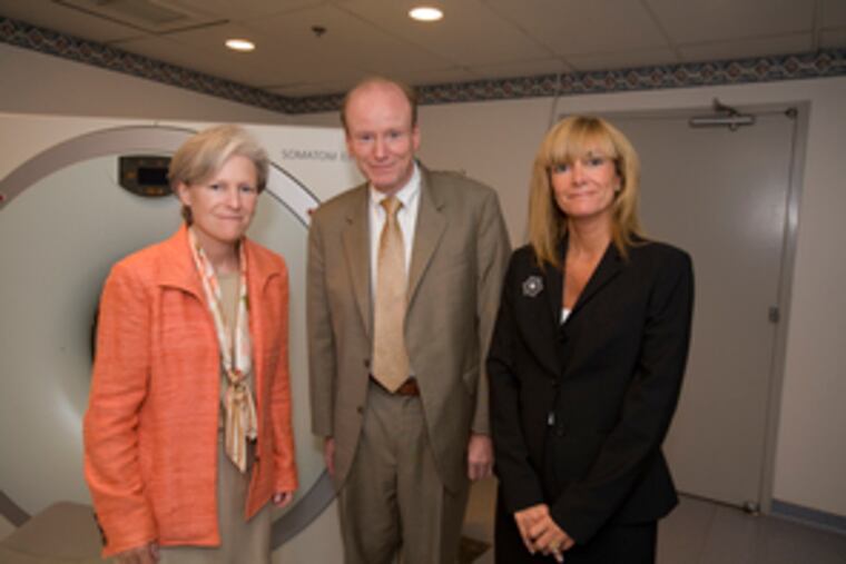 Abington Memorial's Meg McGoldrick (left), Dr. John Kelly and Katie Farrell visit Warminster Hospital. Farrell was named executive director of Abington's Warminster campus.