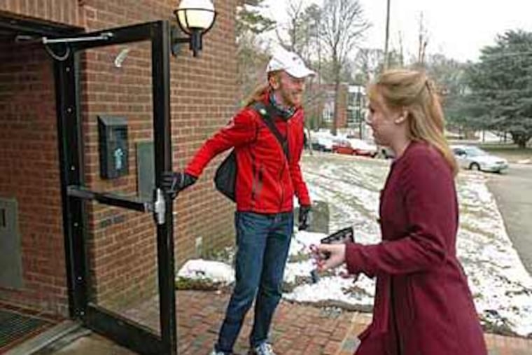 At many colleges, coed living is a ho-hum fact of life, but James Merriam, a Haverford sophomore, is opening doors at Bryn Mawr as the only male student who has roomed at the women's school in the last 10 years. (Clem Murray / Staff Photographer)