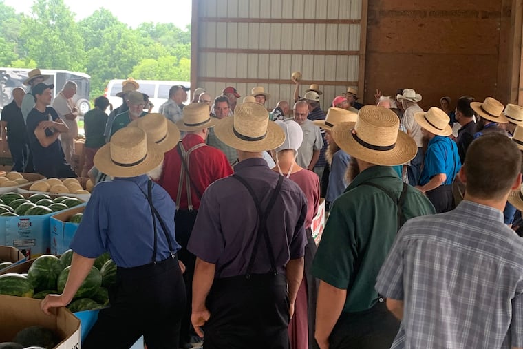 Farmers crowd the Oxford Produce Auction in Chester County.