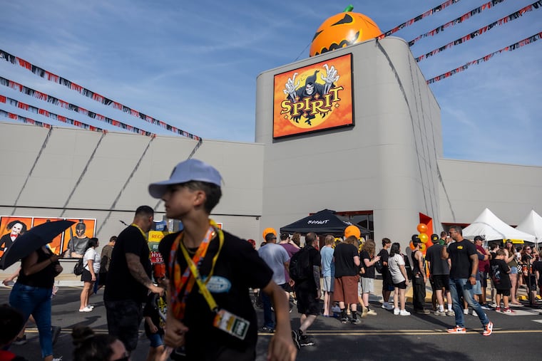 People gather for the newly opened Spirit Halloween flagship store in Egg Harbor Township, N.J., on Saturday.