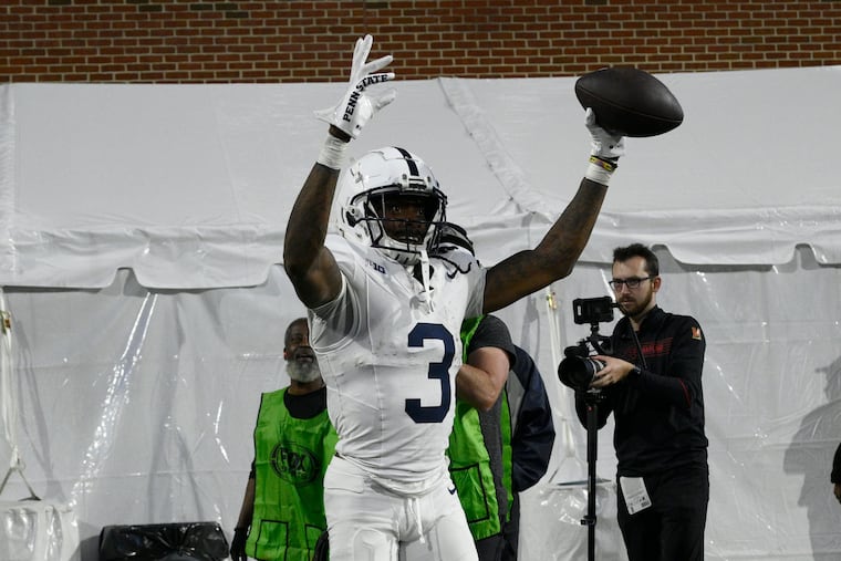 Penn State wide receiver Dante Cephas celebrates after his touchdown against Maryland on Nov. 4.
