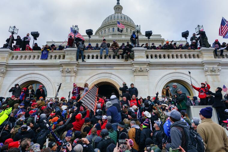Trump supporters trying to break into the U.S. Capitol building on Jan. 6, 2021.