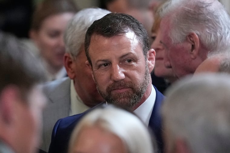 Sen. Markwayne Mullin, R-Okla., arrives before Ireland's Prime Minister Micheál Martin presents President Donald Trump with a bowl of shamrocks during a St. Patrick's Day event in the East Room of the White House, Tuesday, March 17, 2026, in Washington.