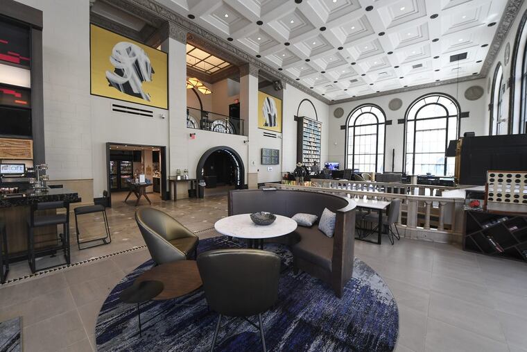 The lobby of the Aloft Hotel in the former Liberty Title and Trust Building.