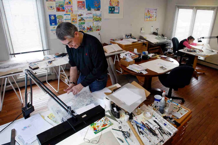 Mike and Jan Berenstain at work in the family studio in Solebury. Besides books, their business now includes a website, toys, computer games, television shows, and an iPhone app.