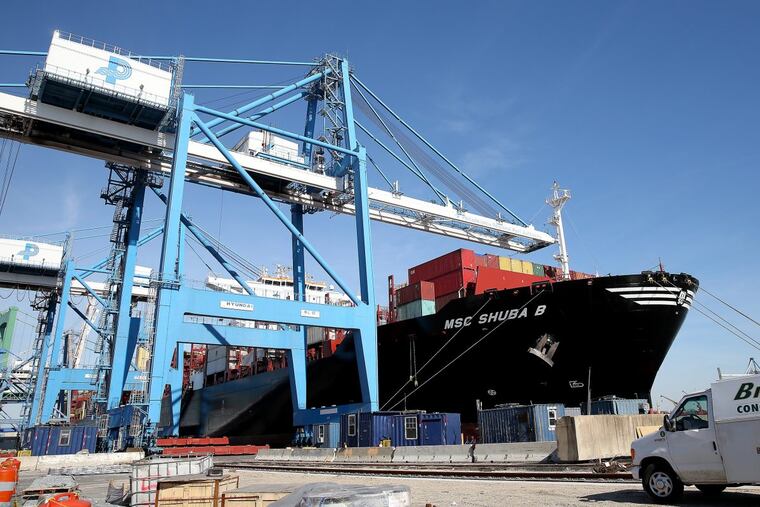 A dockside gantry crane lifts a container Tuesday from the MSC Shuba B, the largest vessel to ever call at the Port, and a harbinger of bigger container ships to come.