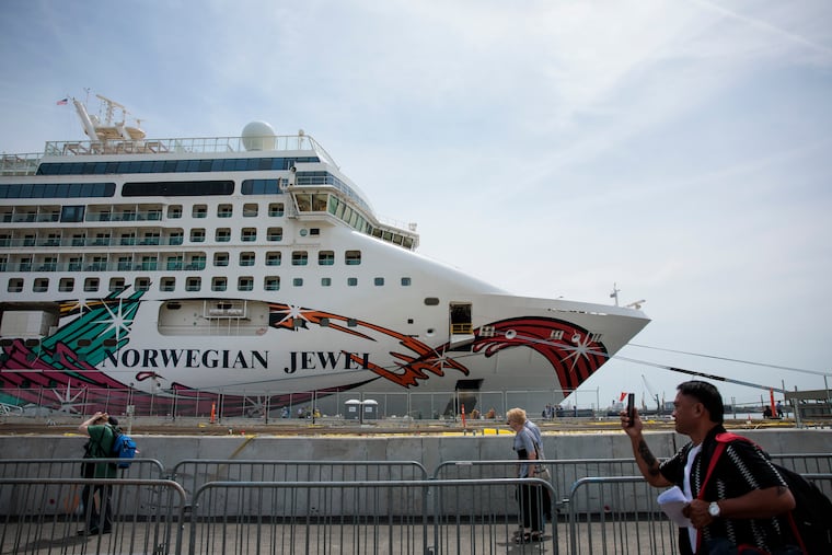 The recently refurbished Norwegian Jewel docked at the under-construction PhilaPort Cruise Terminal on April 16 in Philadelphia.