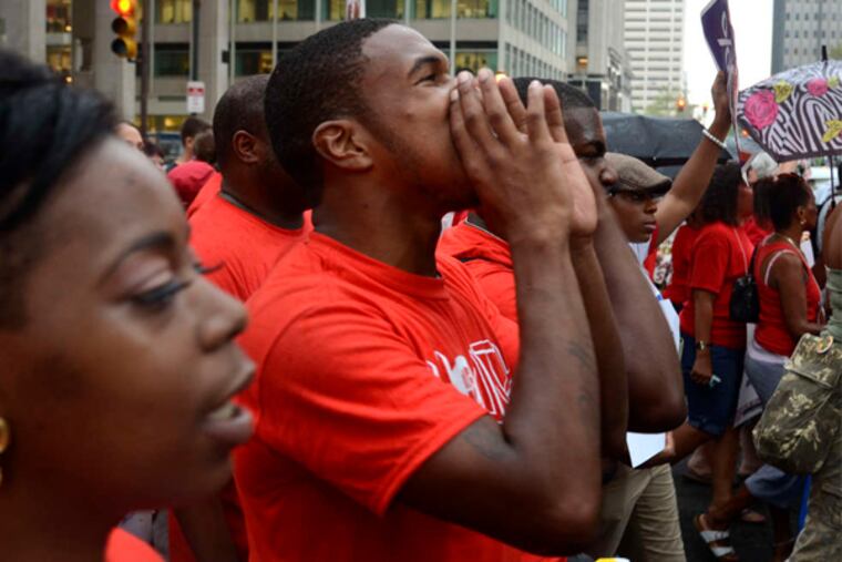 Students, teachers, and activists rallying for school funding last month.