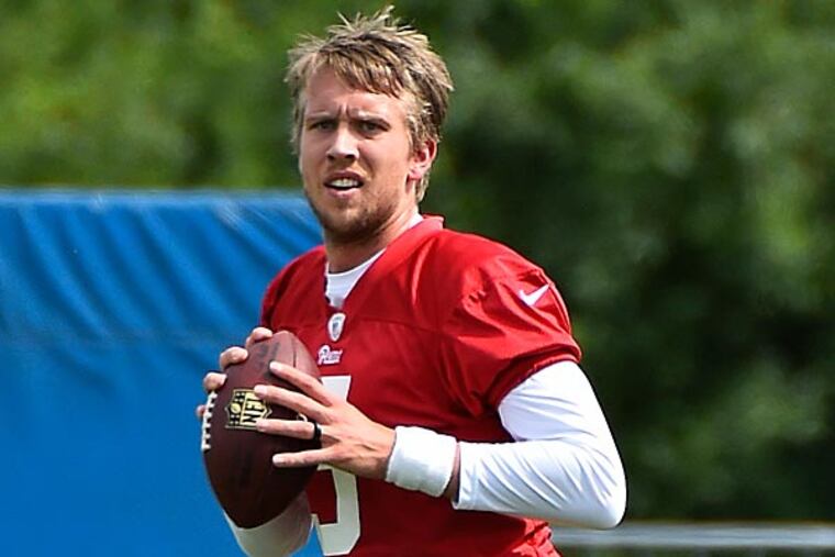 St. Louis Rams quarterback Nick Foles (5) at Rams Park. (Jasen Vinlove/USA Today)