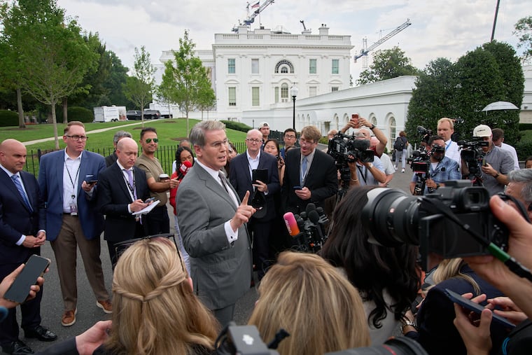 Treasury Secretary Scott Bessent speaks to members of the media outside the White House in Washington, Thursday, Aug. 20, 2026. Bessent's plan to calm financial markets does not seem to be working.