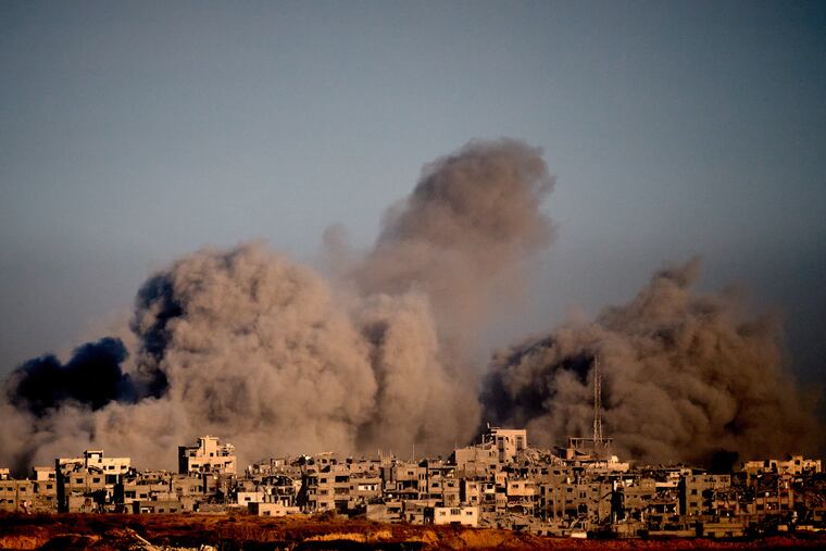 Smoke rises following an Israeli military strike in the northern Gaza Strip on Wednesday, Oct. 8.