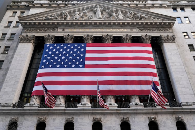 An American flag is displayed on the New York Stock Exchange in February 2025.