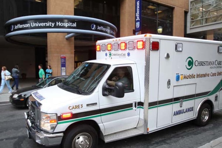 The entrance of Thomas Jefferson University Hospital at 10th and Chestnut Streets. Hospital officials said they were also evaluating the alliance with Abington Health. ( Michael Bryant / Staff Photographer )