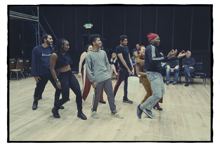 Members of the cast of Fox's "Rent," including (from left, starting with actor in gray shirt) Jordan Fisher, Valentina,and Brandon Victor Dixon, behind the scenes during rehearsals for the show, which airs live on the East Coast at 8 p.m. Sunday, Jan. 27.