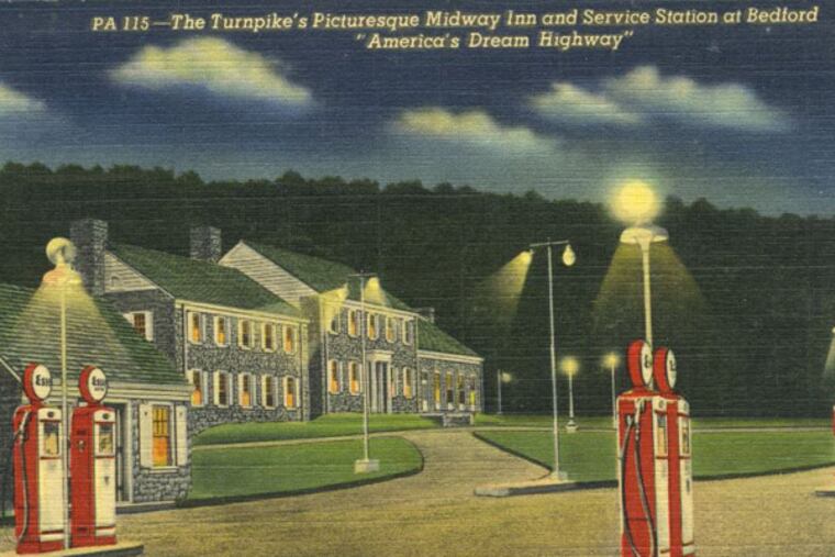 Midway Service Inn and Service Station shown in undated color postcard. (Courtesy of Pennsylvania Turnpike Commission)