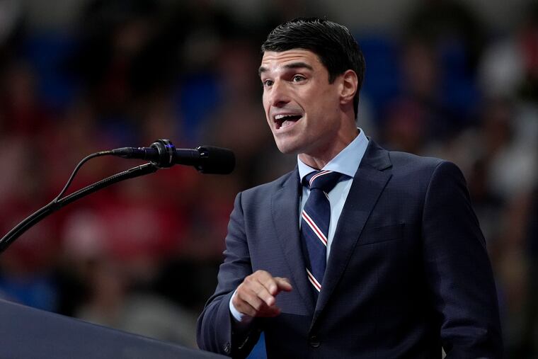 Rob Bresnahan speaks at a campaign rally for Republican presidential nominee former President Donald Trump at the Mohegan Sun Arena at Casey Plaza in Wilkes-Barre in August.
