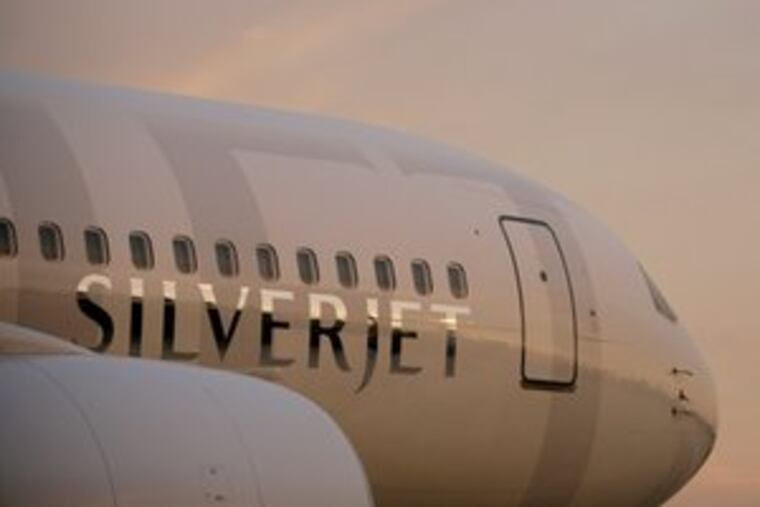 Silverjet's aircraft. It has one plane, but hopes to add twoby December. Round-trip fares range from $1,600 to $2,300.