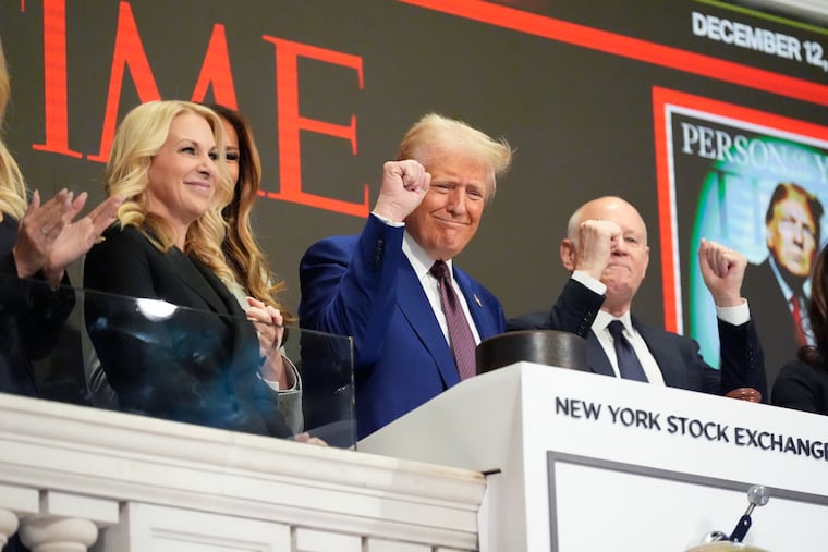 President-elect Donald Trump gestures after ringing the opening bell at the New York Stock Exchange, Thursday, Dec. 12, 2024, in New York.