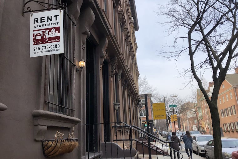 Property owners advertise homes for rent in Center City.