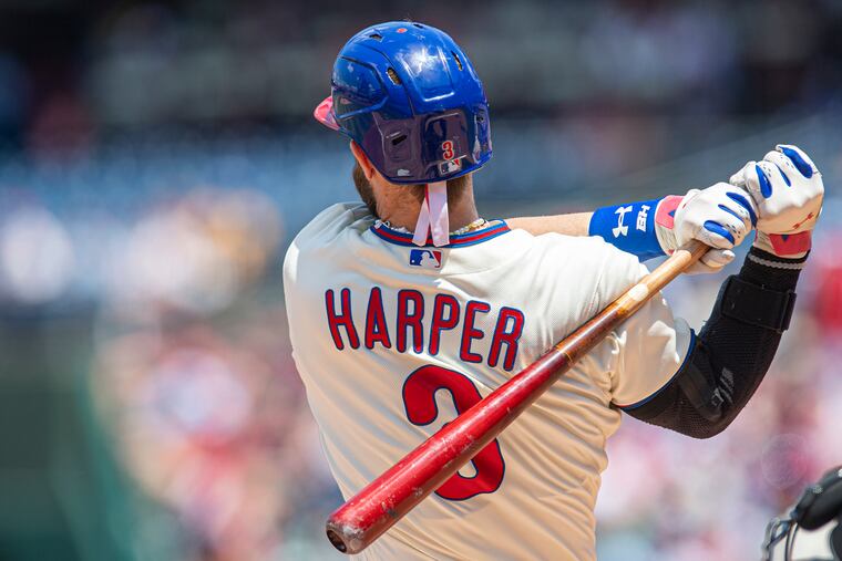 Bryce Harper batting during the first inning of the team's game against the Miami Marlins on June 15.
