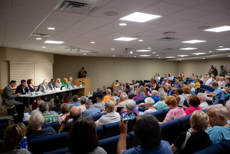 Taxpayers fill a hearing on Monday at the Spackman Center in Coatesville about school funding and property taxes. State lawmakers hosted the hearing, which some taxpayers attended in hopes of speaking about the burden of rising property taxes.