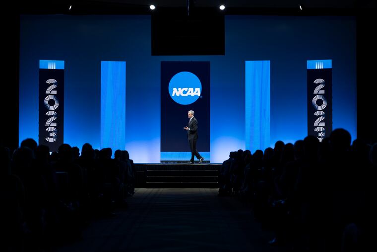 NCAA president Charlie Baker speaks during the NCAA convention on Jan. 12, 2023, in San Antonio.