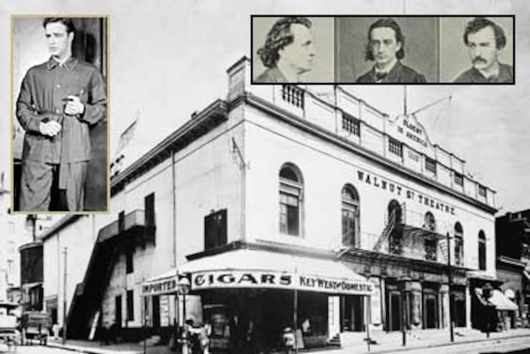 The Walnut Street Theatre, circa 1900. Right inset: The Booth Brothers (from left): Junius Brutus Jr., Edwin and John Wilkes. Left inset: Marlon Brando starred in "A Streetcar Named Desire" in 1947 at the Walnut Street Theatre.