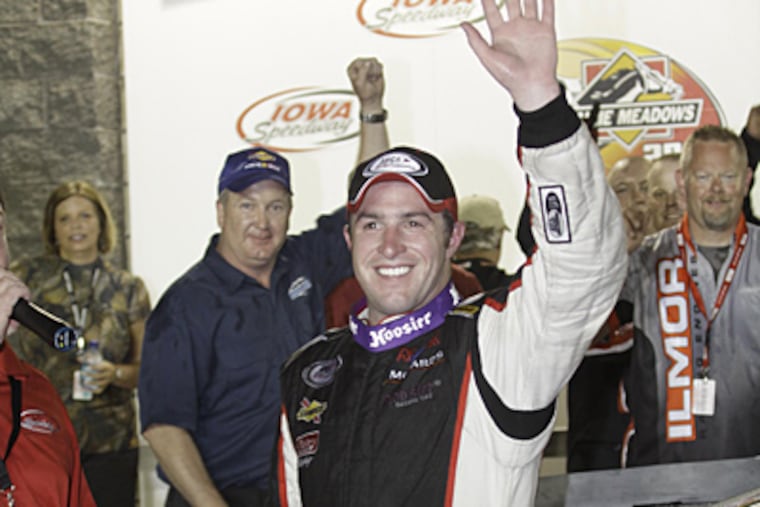 Tom Hessert celebrates his win in the Prairie Meadows 200 at Iowa
Speedway on July 10, 2010.