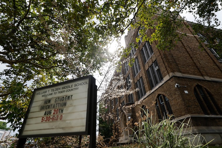 The sign outside Tilden Middle School in Southwest Philadelphia reads "Welcome to Tiger Country."