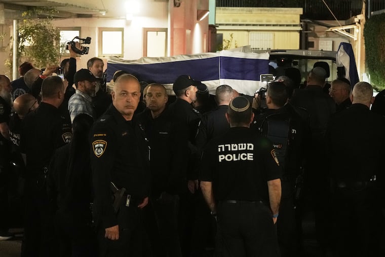 The coffin with remains of Israeli hostage Ran Gvili, last to be recovered from Gaza, arrives to the Abu Kabir Forensic Institute in Tel Aviv, Israel, Monday, Jan. 26, 2026.