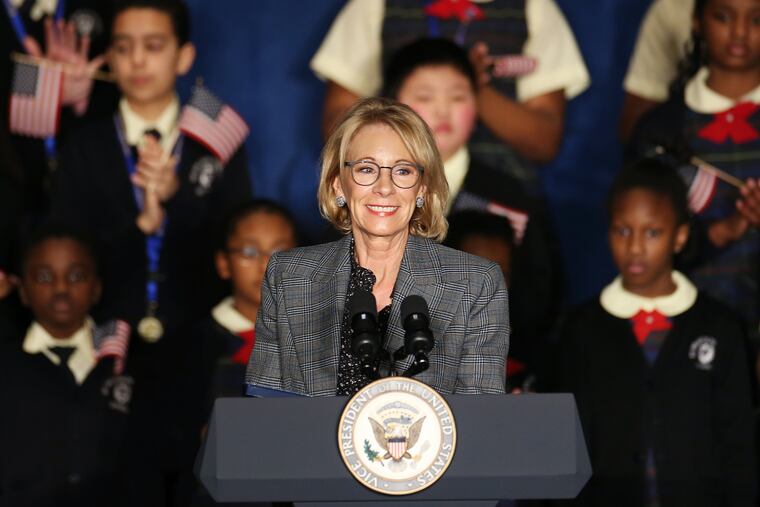Secretary of Education Betsy DeVos, shown speaking at St. Francis de Sales School in West Philadelphia in February.