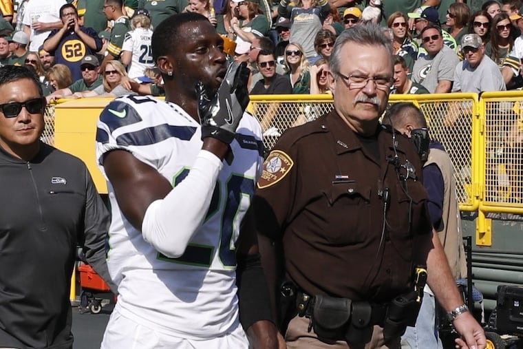 Seattle Seahawks safety Jeremy Lane after being ejected in the first quarter of last Sunday’s season opener in Green Bay.
