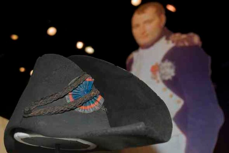 A bicorne hat worn by Napoléon Bonaparte in battle is among the treasures in the exhibit that will run May 29 through Sept. 7 at the National Constitution Center in Philadelphia.