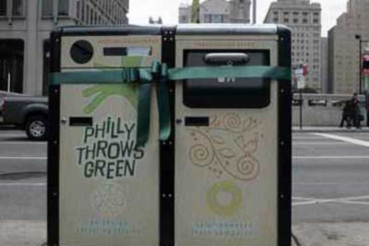 The BigBelly solar trash bin as introduced in the city in 2009. But the city's controller says they are a waste of money. ( Bonnie Weller / Staff Photographer)