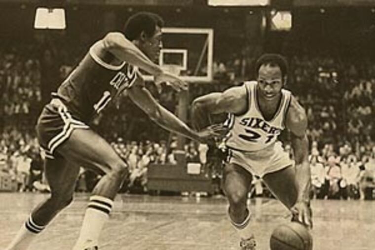 World B. Free dribbles against the Celtics in 1977. His monster game against Boston was on May 1.