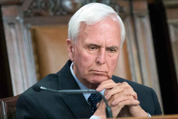 Sen. Stewart Greenleaf at the hearing on the abuse bill.