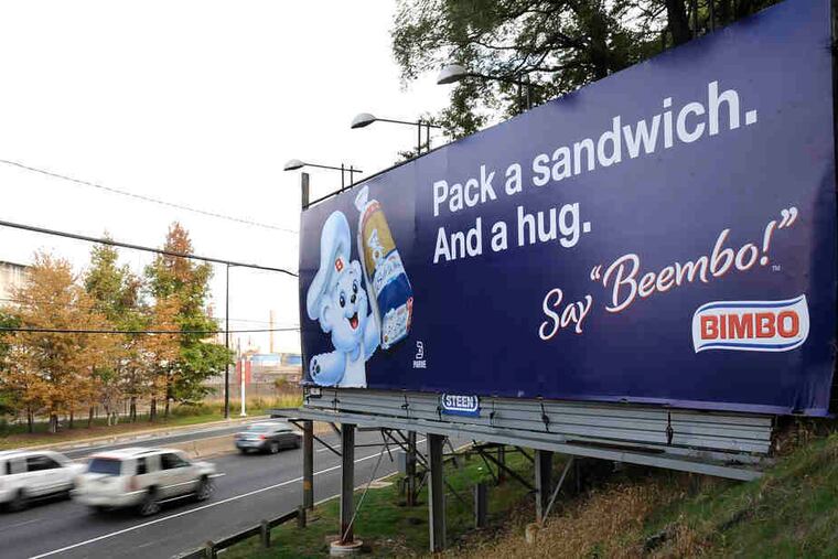 A Bimbo Bakeries billboard on 26th Street between the Platt Memorial Bridge and the Schuylkill Expressway.