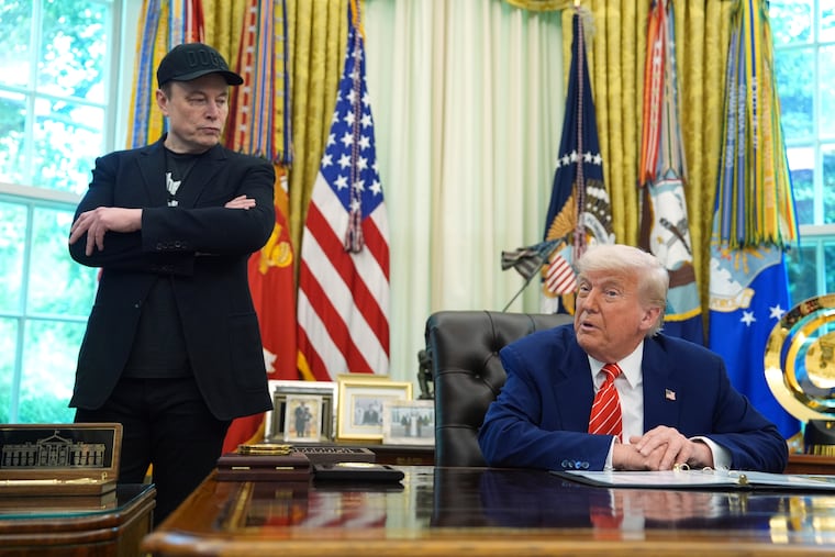 President Donald Trump speaks during a news conference with Elon Musk in the Oval Office of the White House on Friday, May 30, 2025.