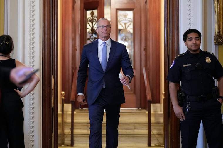 Senate Majority Leader John Thune, R-S.D., leaves the chamber, at the Capitol in Washington, Thursday, June 18, 2026.
