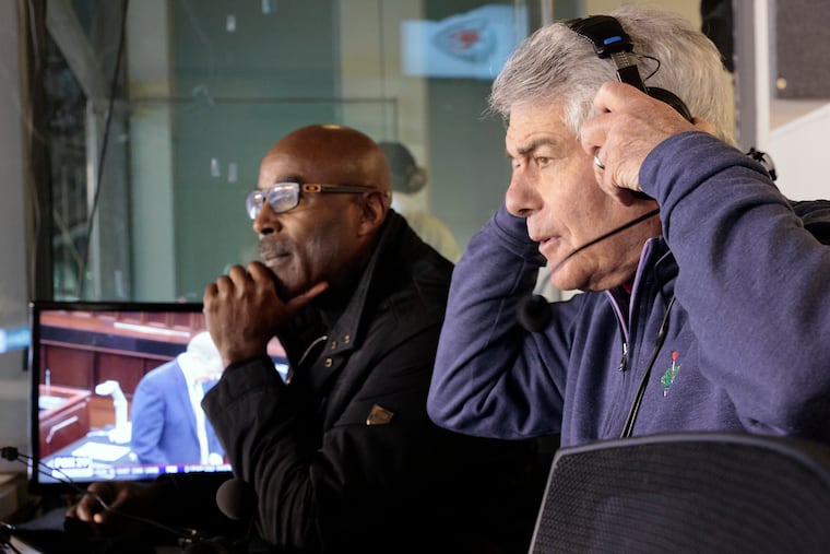 Mike Quick (left) and Merrill Reese will call the game on 94.1 WIP.