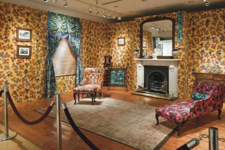 "Victorian Philanthropist's Parlour," Yinka Shonibare's 1996-97 mixed-media work. "African" textiles are printed in the Netherlands by a process developed in what is now Indonesia, formerly a Dutch colony; it's the artist's warning on stereotypes.