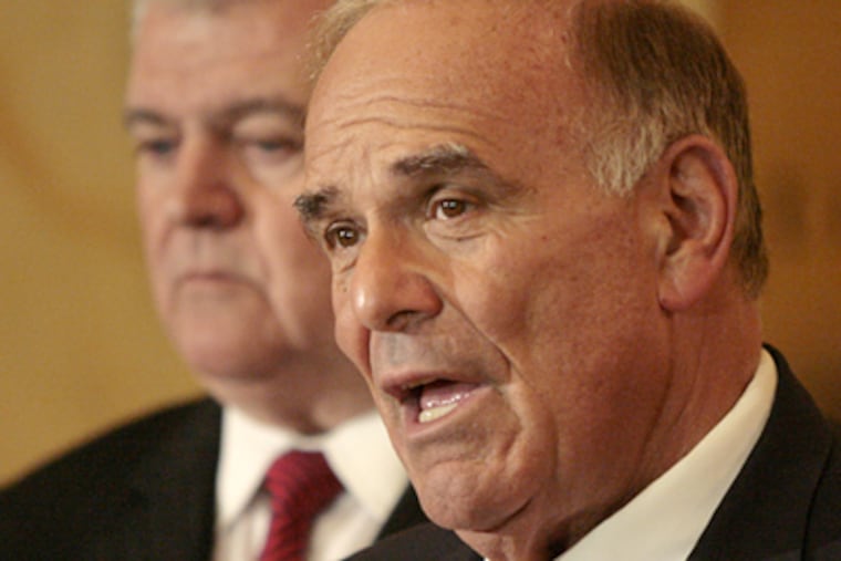 Congressman Bob Brady and PA Gov. Ed Rendell update the public on SEPTA talks from The Bellvue in Center City Phila on Nov. 6, 2009. ( Elizabeth Robertson / Staff Photographer )