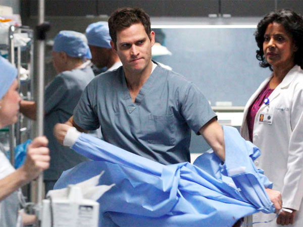 Phylicia Rashad (near left) also stars in the drama, which is set in a fictitious Philadelphia hospital and is filmed here.