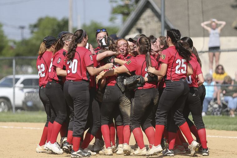 Archbishop Ryan celebrates after beating Lansdale Catholic, 1-0, for the Catholic League softball crown.