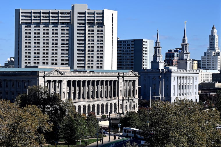 The former Family Court Building (left) and the Philadelphia Pennsylvania Temple of the Church of Jesus Christ of Latter-day Saints (right) on Logan Square. A developer who was set to build a residential tower in the vicinity has pulled out of the project.