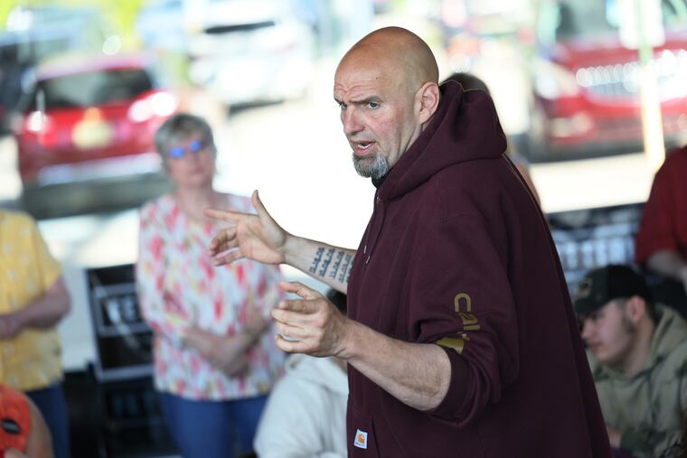 Pennsylvania Lt. Gov. John Fetterman campaigns during the Democratic Senate primary.