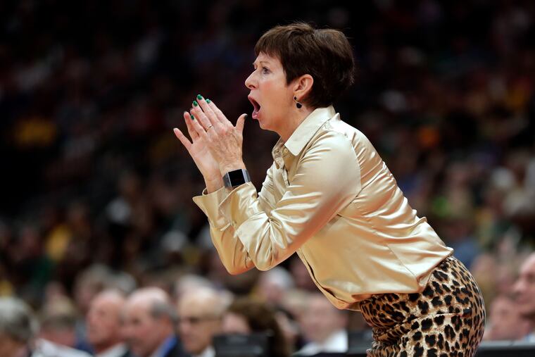 Notre Dame coach Muffett McGraw shouts to her team during the second half against Connecticut in a Final Four semifinal of the NCAA women’s college basketball tournament Friday, April 5, 2019, in Tampa, Fla. (AP Photo/John Raoux)