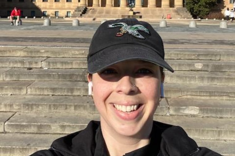 Nikki Ryan, of Central Jersey, runs in Philadelphia outside of the Art Museum. During this year's Eagles season, Ryan has ran a mile for every game the team plays, and will run 15.3 for the Bird's 15-3 record this Saturday.